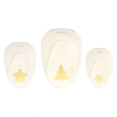 Image of Vaessen Creative Craft Paper Punch Christmas 3 Pcs Various Sizes Circle Cutter for Crafting and Card Making Snowflake, Tree, Star, Ivory