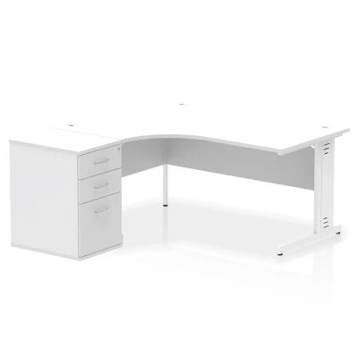 Image of Impulse 1600 Left Crescent Desk White Cable Managed + High Ped