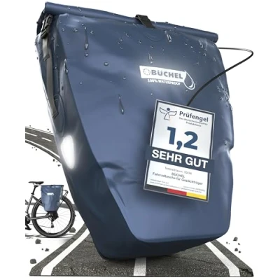 Image of Büchel Bicycle Bag for Pannier Rack, 25.4 L, 100% Waterproof, with Carry Handle and Shoulder Strap, Rear Bags