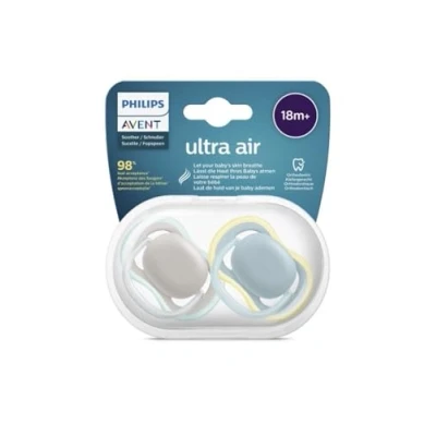 Image of Philips Avent Ultra Air Dummy 2 Pack 18+ Months, Light Green/Grey and Blue/Yellow (Model SCF349/01)