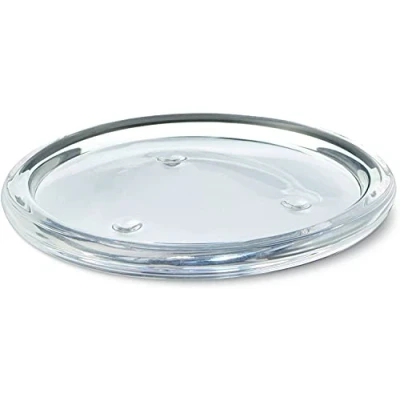 Image of Floralcraft 11cm Round Candle Plate Candlestick Holders, Transparent Clear Glass Stand Pillar Holder for Home Décor, Dining Room Tabletop Centrepieces (Set of 2)