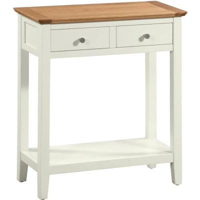 Image of Hallowood Furniture Clifton Oak Large Green Off White Painted Console Table with 2 Drawers, Wooden Side Shelf, Narrow Table, Telephone Lamp Hallway