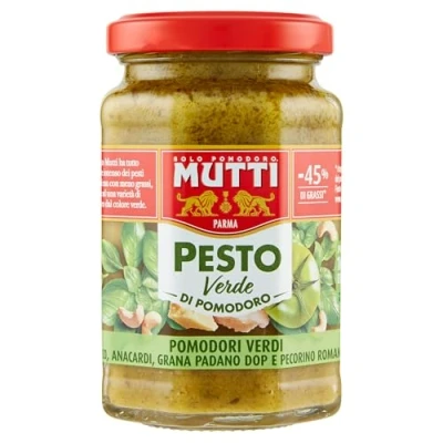 Image of 3X Mutti Pesto Verde Pomodori Verdi Grünes Tomatenpesto Pasta Sauce 100% Italian Tomato 180g Glass jar with Cashew Nuts, Grana Padano and Pecorino Romano