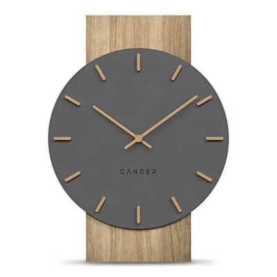 Image of Cander Berlin MNU 2630 Z Wall Clock Silent 41 cm No Ticking Noises Living Room Modern Vintage Grey Black Wooden Hands