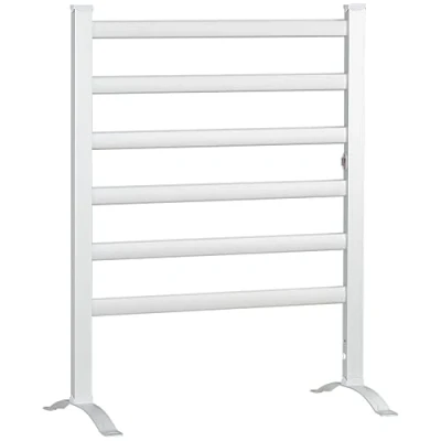 Image of HOMCOM Electric Towel Warmer, 6 Bar Aluminum Heated Rail, Wall Mounted &amp; Free Standing Drying Rack for Bathroom, Plug in, Silver