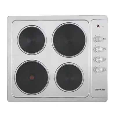 Image of Cookology SEP601SS 60cm Built in Cooktop Solid Plate Electric Hotplate Hob, 4 Zone, 6 Heat Setting Stainless Steel