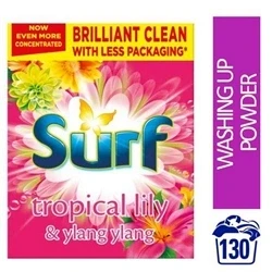 Image of Surf Tropical Lily Washing Powder joy infused fragrance with natural essential oil lasting up to 12 hours in wear for brilliantly clean laundry every time 130 washes 6.5 kg
