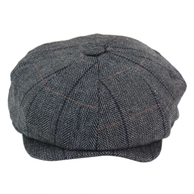 Image of Infinity Leather Mens Blinders Herringbone Newsboy Gatsby Flat Baker Hat M Charcoal