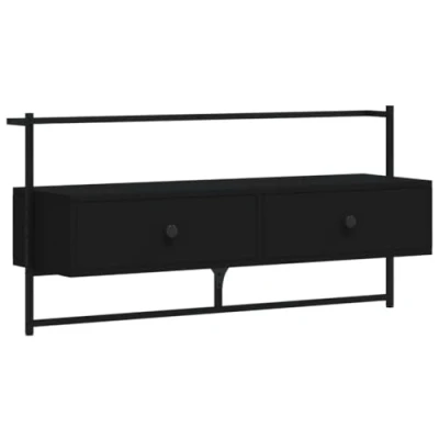 Image of vidaXL Wall mounted TV Cabinet in Black Engineered Wood Modern Design Media Unit with Drawers Space Saving Living Room Furniture