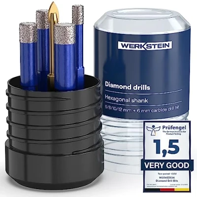 Image of Diamond Drill Bit 5Pcs Set 6,8,10,12mm Tile Bits &amp; 6mm Carbide for Porcelain, Ceramic, Tile, Marble, Glass, Granite Porcelain Tiles
