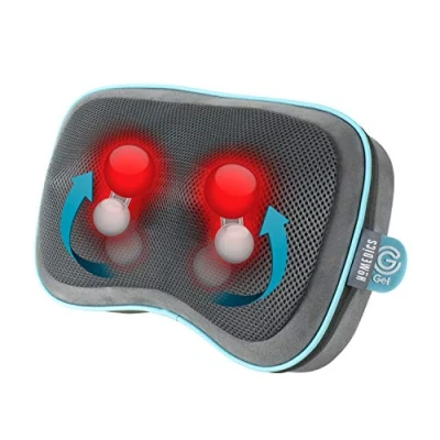 Image of HoMedics Gel Shiatsu Massage Pillow with Heat Rechargeable Massaging Cushion for Legs, Lumbar, Shoulders and Neck, Massager Support Built in Controls, Includes Travel Bag Grey