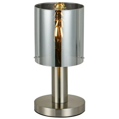 Image of Italux Lighting Modern Table Lamp Satin Nickel 1 Light with Smoky Shade, E27