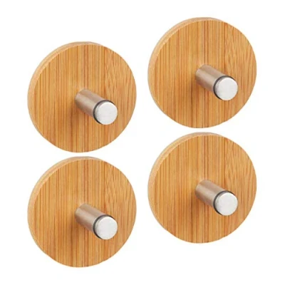Image of Relaxdays Self Adhesive Towel Hooks; Round Hooks Set of 4, for Bathroom &amp; Kitchen, Stainless Steel, Rust Free, Natural