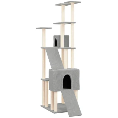 Image of vidaXL Cat Tree with Sisal Scratching Posts Light Grey 190 cm