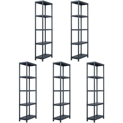 Image of vidaXL Storage Shelf Racks 5 pcs Black 125 kg 60x30x180 cm Plastic