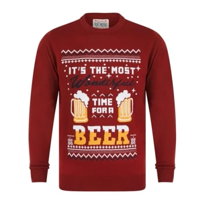 Image of Tokyo Laundry Merry Christmas Men&#039;s &#039;Time For A Beer&#039; Novelty Knitted Crew Neck Xmas Jumper