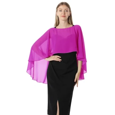 Image of Hotshawl Capelets for women Chiffon Cape Shawls and Wraps Evening Dress Wedding Capes Cover Up, Rose, One Size