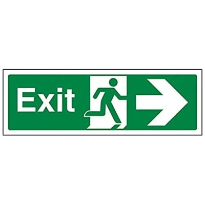 Image of V Safety Exit Arrow Right Sign 300mm x 100mm Self Adhesive Vinyl