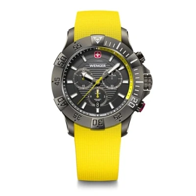 Image of Wenger Men&#039;s Watch Seaforce Chrono Analog Quartz, Chronograph, Ø 43 mm, Swiss Made, Water Resistant up to 200 m, Black/Yellow, Silicon Strap Yellow, 01.0643.129