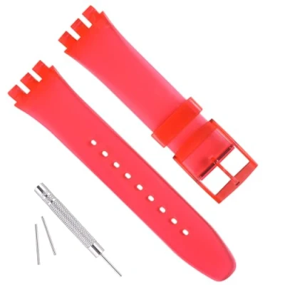 Image of GREENOLIVE Silicone Rubber Watch Strap/Watch Band Replacement for Swatch (17mm 19mm 20mm) (17mm, Lucency Red)