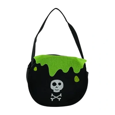 Image of HOVUK Witch Cauldron Felt Halloween Party Bag 14 x 27cm, Trick or Treat Bag, Candy Sweet Bucket Tote Gift Goodie for Kids Boys Girls 4+ Years