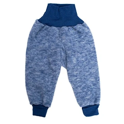 Image of Cosilana, Baby Fleece Trousers, 60% Wool (Organic), 40% Cotton (Organic) (0 2 Months (Height 18 22) (EU 50/56), Blue Melange)
