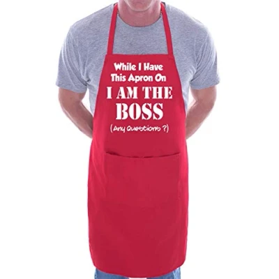 Image of Print4U Funny Cooking Apron Novelty BBQ I Am The Boss Red