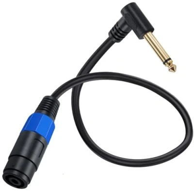 Image of HTGuoji Speakon Female to 1/4&quot; Male 90Degree TS Adapter Patch Speaker Cable, 6.35mm Plug Cord Connector SPK Cables 50cm