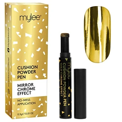 Image of Mylee Air Cushion Chrome Powder Pen Gold Holographic Nail Decoration, Shiny Metallic Mirror Effect Long Lasting, DIY Art, Manicure Tool