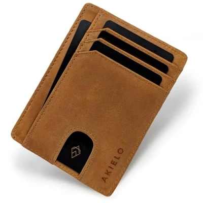 Image of AKIELO RFID Blocking Credit Card Holder and Gift Box Ultra Slim Wallet for Men Minimalist (Bravo Tan Edition)