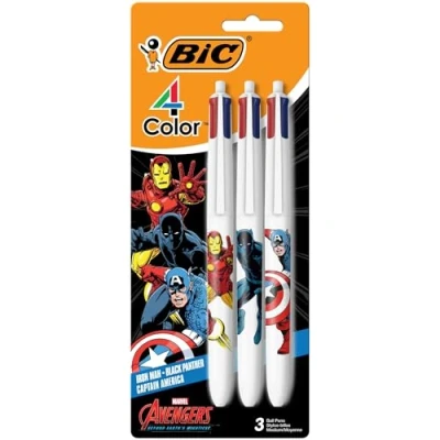 Image of BIC 4 Color Marvel&#039;s Avengers Edition Retractable Ball Pens, Medium Point (1.0mm), 1 Count Pack, Pen With Long Lasting Ink, MMXRRAP3 A AST