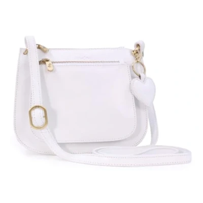 Image of Gigi Women&#039;s Small Leather Cross Body Handbag Shoulder Bag With Long Adjustable Strap Heart Keyring Charm OTHELLO 9975 White