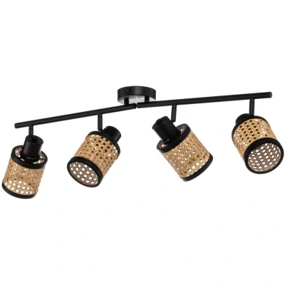 Image of Lindby spot Yaelle, 76 cm, 4 bulb, rattan, black, E27