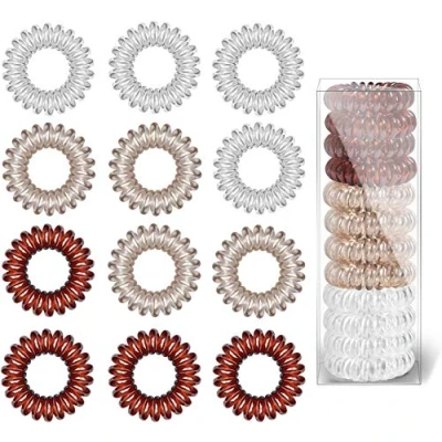 Image of Spiral Hair Ties, 12Pcs Plastic Coil Bands, Ponytail Holder Phone Cord Bobbles Bands Set for Women Girls Accessories