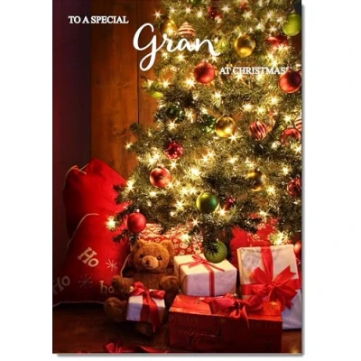 Image of doodlecards Gran Christmas Card Teddy by Tree Large A4 Size for with Plain Envelope