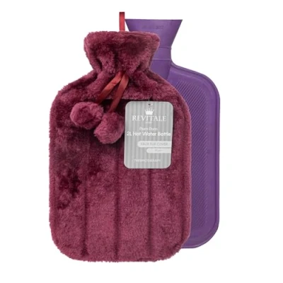 Image of Revitale Luxury Cosy Faux Fur Pom Hot Water Bottle 2 litre (Plum)