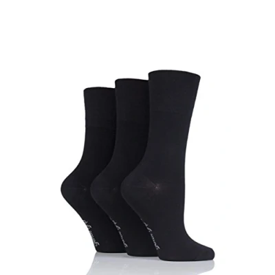 Image of 3 Pair Black Plain Bamboo Socks Ladies 4 8 Gentle Grip