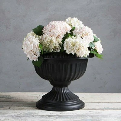 Image of HOMION Round Classic Urn Grecian Plastic Planter Decorative Wedding Flower Pot Home Garden Porch Front Door Indoor &amp; Outdoor (Black)