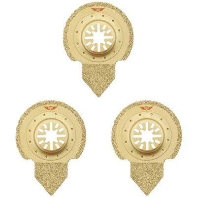 Image of 3 x TopsTools UNCRTT_3 Carbide Grout Blades Compatible with Bosch Fein (Non StarLock) Makita Milwaukee Einhell Ergotools Hitachi Parkside Ryobi Worx Workzone Multi Tool Accessories