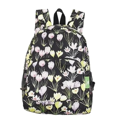 Image of ECO CHIC Lightweight Foldable Water Resistant Mini Backpack Folds Into Pouch for Storage (Crocus Black)
