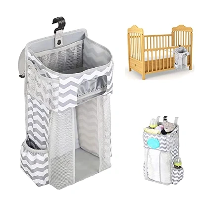 Image of Liummrcy Baby Hanging Nursery Organizer,Hanging Crib Nappy Organizer,Storage Diaper Stacker,Crib Organiser Large Capacity Infant Holder Striped Storage Bag