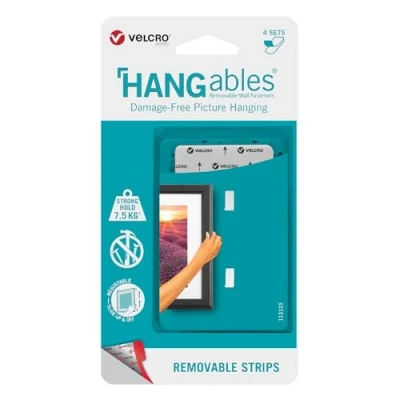 Image of VELCRO Brand HANGables Picture Hanging Strips 1 Pack of 4 Sets Damage Free for Pictures, Mirrors, Wall Décor White Holds up to 7.5kg/1