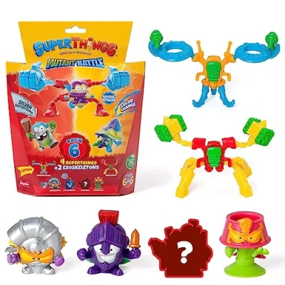 Image of SuperThings Mutant Battle Series Pack of 6. Includes 4 (1 silver captain) and 2 Exoskeletons. 6
