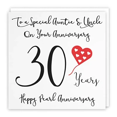 Image of Hunts England Auntie And Uncle 30th Anniversary Card To A Wonderful &amp; On Your 30 Years Happy Pearl Love Heart Collection