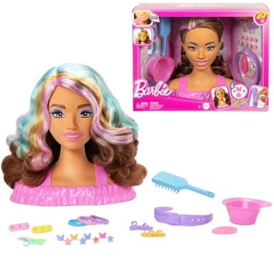 Image of Barbie Doll Styling Head, Dark Brown Hair with 20+ Accessories Including Star &amp; Butterfly Color Change Clips, JFG82