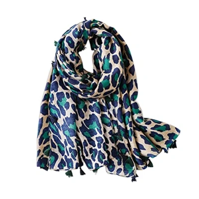 Image of LumiSyne Women&#039;s Scarf Chic Leopard Animal Print Fashion Classic Cotton Linen Scarves With Tassels Long Warm Sunscreen Shawl Wrap All Season