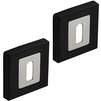 Image of DecorAndDecor Square Escutcheon Thumb Turn Key Rose (Black/Chrome Standard)