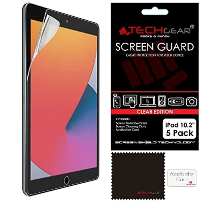 Image of TECHGEAR 5 Pack Screen Protector for iPad 10.2&quot; 2021/2020 / 2019, CLEAR Guard Covers Compatible with New Apple 9th 8th 7th Generation 2019