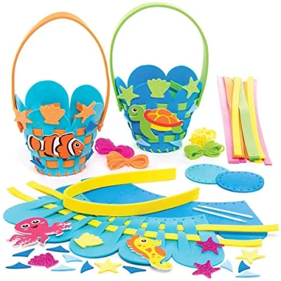 Image of Baker Ross AT921 Sealife Weaving Basket Kits Pack of 4, Introductory Sewing for Beginners and Kids Arts Crafts Projects