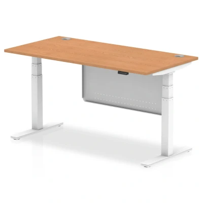Image of Air 1600x800 Height Adjustable Desk Oak CP White Leg Modesty Panel